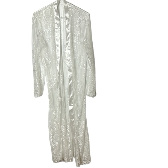 White Lace sheer maxi open front satin lingerie,boudoir,honeymoon,coquette,sexy - Picture 2 of 10